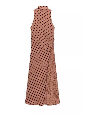 Zara Polka Dot Tie-Neck Midi Dress Size XS NWT